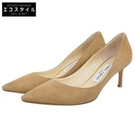 二手 Jimmy Choo AZA 麂皮尖頭高跟鞋，女款，米色，尺寸 36 1/2。