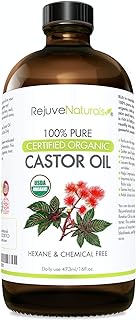 RejuveNaturals Castor Oil (16oz Glass Bottle) USDA Certified Organic, 100% Pure, Cold Pressed, Hexane Free. Boost Hair Growth for Thicker, Fuller Hair, Lashes &amp; Eyebrows.