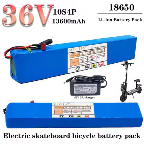 36V 13600mAh 10S4P 18650 Rechargeable Lithium-ion Battery with Built-in BMS 250W~750W, Suitable for 