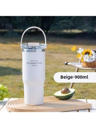 1pc Large-Capacity Straw Insulated Ice King Cup, Made Of Stainless Steel, 600ml/ 20.28ounce -900ml/