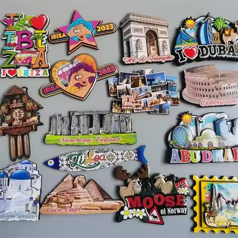 Spain Ibiza Dubai Chicago Germany Norway England Santorini Greece Lisboa Egypt Fridge magnets touris