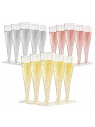 15入組4.5OZ長款香檳杯，可重複使用的塑膠金粉香檳杯，閃爍香檳長笛可重複使用的有莖派對酒杯，適用於雞尾酒、普洱茶、酒、普洱茶祝酒杯，適用於花園婚禮生日派對