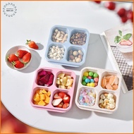 [LS] Square Divider Bento Box Reusable 4partment Food Container Sna Nuts With Lid Wheat Straw Lunch 