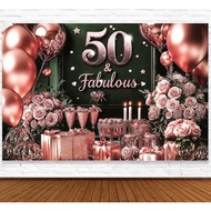 Fabulous 50 Photography Backdrop Rose Gold Happy Birthday Background 50th Birthday Decorations for W