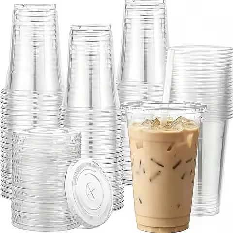 50PCS 12OZ/16OZ/20OZ Disposable Milk Tea Cup Plastic With Lids Iced Coffee Disposable Milk Tea Cup P