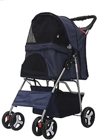 Pet Stroller 4 Wheels Posh Folding Waterproof Portable Travel Cat Dog Stroller with Storage Basket H