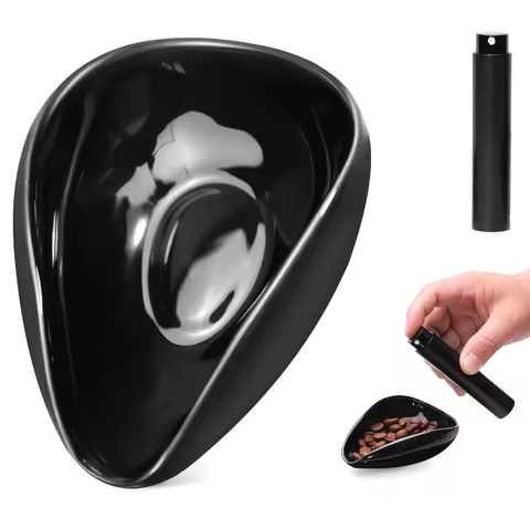 Coffee Bean Dosing Cup and Spoon Set, Ceramic Dosing Vessel Measuring Tray Kit for Coffee or Tea, Es