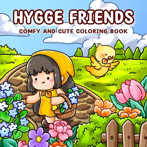 HYGGE FRIENDS Bold-easy Patterns Coloring Book for Adults Cute Drawing Book Perfect Gift for Party a