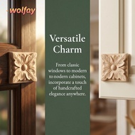 YOLANDA 4pcs Rubber Wood Carving, Rubber Wood 2.4x2.4 Inch Antique Wood Applique, Vintage Carved Orn