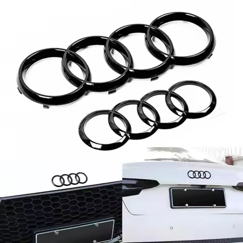 ABS Black Hood Front Bonnet Grill Rear Trunk Emblem Logo Badge Sticker Decal 4 Ring For Audi A3 A4 A