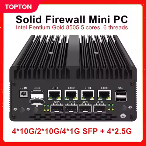 New Solid Firewall Appliance 12th Gen Intel Pentium Gold 8505 10G/1G SFP 4*2.5G RJ45 LAN 2*DDR5 NVMe