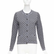 CHANEL black white cashmere velvet buttons crew cardigan FR38 M