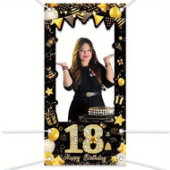 Gold Black Happy Birthday Photo Booth Frame Banner 18th 21st 30th 40th 50th Fabulous Birthday Party 