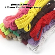 (buatan local)1 Meter Cotton Tape Cotton Rope 8mm Hollow Flat Twisted Cord Cotton Tali Kasut Tali Seluar