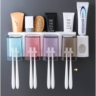 🦷ที่บีบยาสีฟันอัตโนมัติ อุปกรณ์เก็บแปรงสีฟัน ที่บีบยาสีฟัน "รุ่นแก้วเหลี่ยม" ที่วางของในห้องน้ำ อุปกรณ์เก็บแปรงสีฟัน🦷