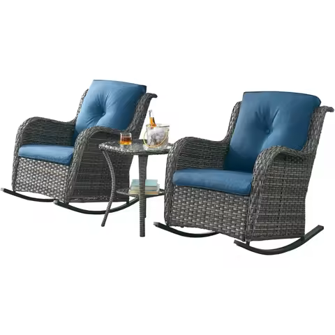 Patio Chairs Outdoor Rocking Chair - 3 Piece Wicker Patio Bistro Set Rattan Patio Furniture Rocker C