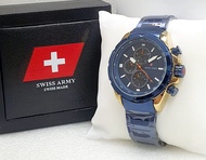 Jam Tangan Pria Swiss Army ORIGINAL Strap Stainless Steel Tanggal dan Chrono Aktif Free Box dan Gara
