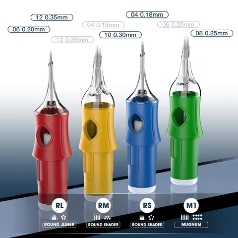 Tattoo 4Color Needle Cartridges 1205RL/M1/RM/RS Safe Disposable Consumables Body Art Designs Beginne