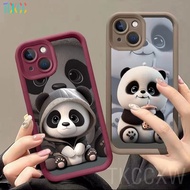 Cartoon panda Pattern Phone Case Compatible For OPPO A3S A5 AX5 A5S AX5S A7 AX7 A12 A12e A8 A31 A5 A9 2020 F9 Pro F11 Shockproof Straight Edge Design Casing