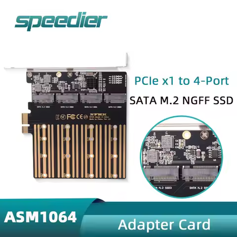 ASM1064 Chip PCIe X1 X4 X8 X16 To 4-port SATA M.2 NGFF SSD Adapter Riser Card backplane Supports PCI