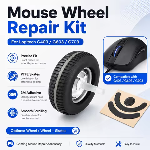 For Logitech G403 G603 G703 Mouse Scroll Wheel Replacement PTFE Mouse Feet Skates 3M Adhesive Gaming