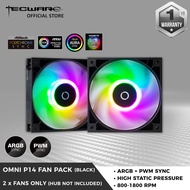 Tecware Omni x 2 P14 Fans, 4 pin PWM + 3 pin ARGB, 1800 rpm [2 Color Options]