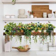 1 Set Lifelike Hanging Green Plant Wall Sticker, Colorful Floral, Wooden Shelf Design, Accompanied B