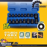 17PCS TUOCHI 1/2 inch & 3/8 inch Drive Square Female Impact Torx E Socket Set E5 to E24 Socket Size 