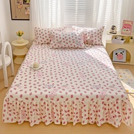 Korean Printed Bed Skirt Queen Size Bed Sheet with Skirt Hem Thick Non-slip Mattress Protector Mattress Cover