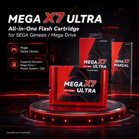 Instant Save Mega X7 Ultra LED Light Cartridge with Manual for SEGA GENESIS Mega Drive USA/ Japan/EU
