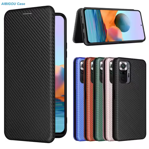 For Xiaomi Redmi Note 11 11s 10 10S 10T Carbon Fiber Leather Case Flip Holder Wallet Book Full Cover