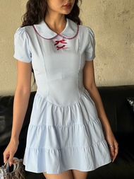 (D32) DALLA Đầm dáng xòe tay phồng cổ Peter Pan