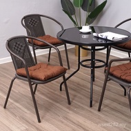 Simple Dining Table Household Combination Backrest Balcony Small Apartment Glass Rattan Chair Foldin