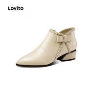 Lovito Elegant Plain Chelsea Bow Tie Side Zipper Mid Heeled Short Boots Fashion Versatile Fashion Bo