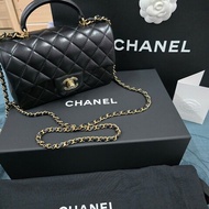 chanel cf20 handle 全新 黑淡金羊皮