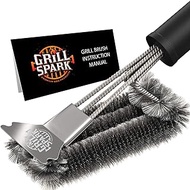 Grill Spark Grill Brush for Outdoor Grills with Scraper 18" | Stainless Steel Barbecue Steam Cleaning Brush | Best for Weber Gas, Charcoal, Porcelain, Cast Iron, All Grilling Grates