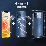 【4in1】Full Body Hydrogel Film For iPhone 15 14 13 12 11 Pro Max Xs Max XR X 8 7 Plus Frame Front Back Screen Protector Camera Lens Protective Film Cover