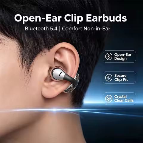 HAMANFER Wireless Earbuds Bluetooth 5.4 Open-Ear Headphones Clip-On Sports Earbuds Long-Lasting Play
