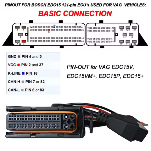 ECU Programming Cable For Bosch ME7 EDC15 EDC15P EDC15V EDC15VM+ Engine OBDII Diagnostic Cable For V