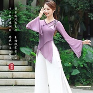 【ks1511.my】 古典舞身韵练功服舞蹈服双层纱衣练舞服民族成人舞蹈衣表演服套装Classical Dance Body Rhythm Practice Dress Dance Dress Dou