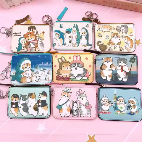 Mofusand Anime Cute Card Holder Coin Purse Cartoon Print Fashion Shark Cat with Key Ring Card Holder