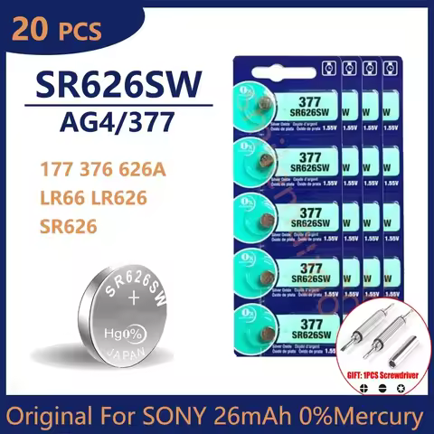 20PCS Original For SONY AG4 377 Button Batteries SR626SW SR626 177 376 626A LR66 Cell Coin Alkaline 