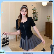 Sexy neck short shirt t-shirt for women Design Niche Square neck short-sleeved t-shirt women Summer 