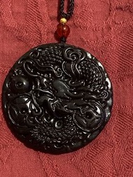 新彊墨玉祥龍立體雕吊墜Black Dragon Pendant Necklace