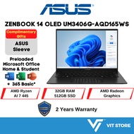 ASUS Laptop ZENBOOK 14 OLED UM3406G-AQD165WS Black AMD Ryzen AI 7-445 32GB DDR5 512GB SSD 14" OLED W