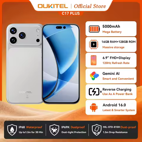OUKITEL C17 PLUS Smartphone Global Version 6.9'' 16GB(4+12)+128GB 120Hz NFC Gemini AI