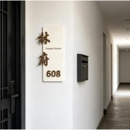 Custom Minimalist House Number Plate | 3D Acrylic Unit Number Signage with Sweet Home Design for Sin