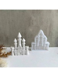 1入組歐式城堡蠟燭矽膠模具，房屋建築蛋糕巧克力矽膠模具，皂模城堡樹脂石膏模具
