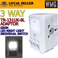 SIRIM 3 Way Adaptop Multi Adaptor with LED Night Light & Switch 2 pin plug direct Good Quality NEW