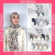 Ajumma | 100% Original | Tudung Bidang 45 Bawal Printed | Free Brooch